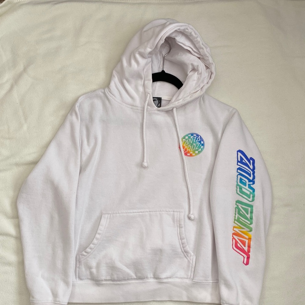 Santa Cruz White Hoodie with Rainbow Accents